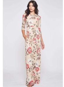 Bellamie Taupe Floral Maxi Dress